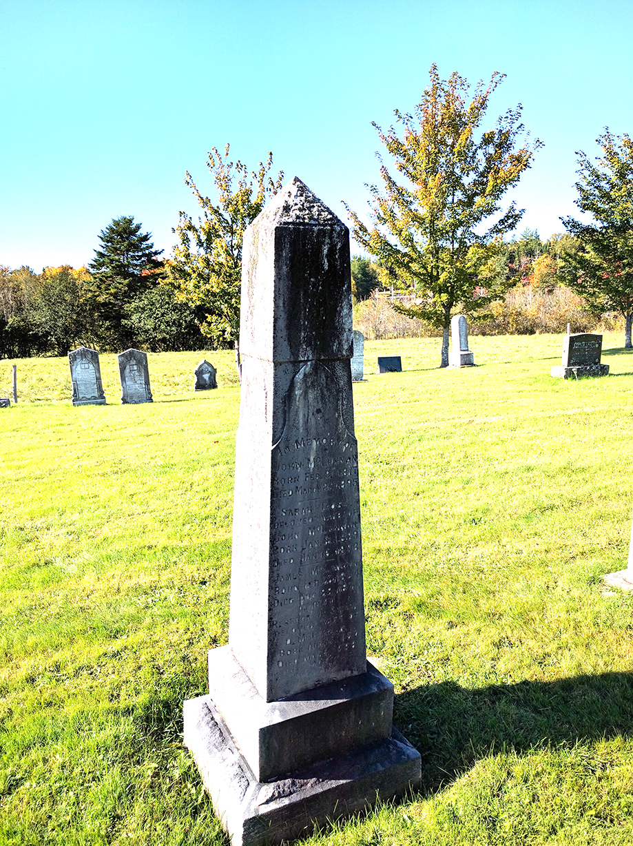 Photo of headstones/John McLennan 1817-1895 hdstn Middle River cem- full height